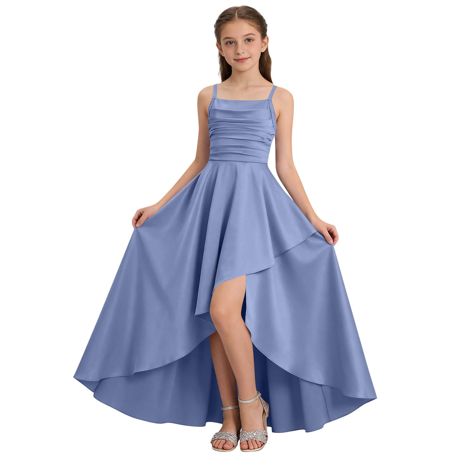 Junior Bridesmaid Long Dresses Teen Girls a Line Dress Chiffon Formal Ruffles Skirt Skater School Recital Dress - 3