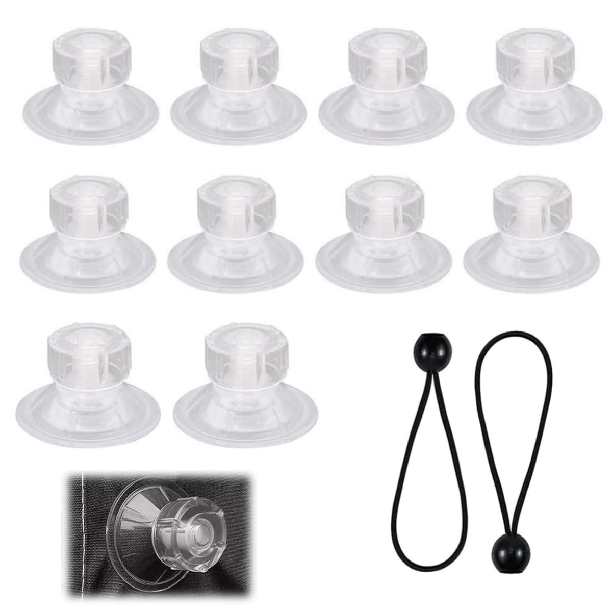 10 Pcs Limpets for Caravan Awning and 2pcs Bungee Cords with Balls, Van Side Fix Pads Kit, High Grip Suction Cups Glass Suction Pads for Motorhome Campervan Van Canopy and Hanging Organiser (4.5cm)