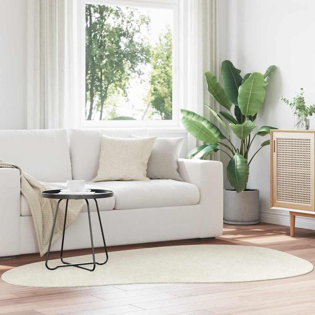 Tapis polyester crème 140x200 cm antidérapant et facile d'entretien