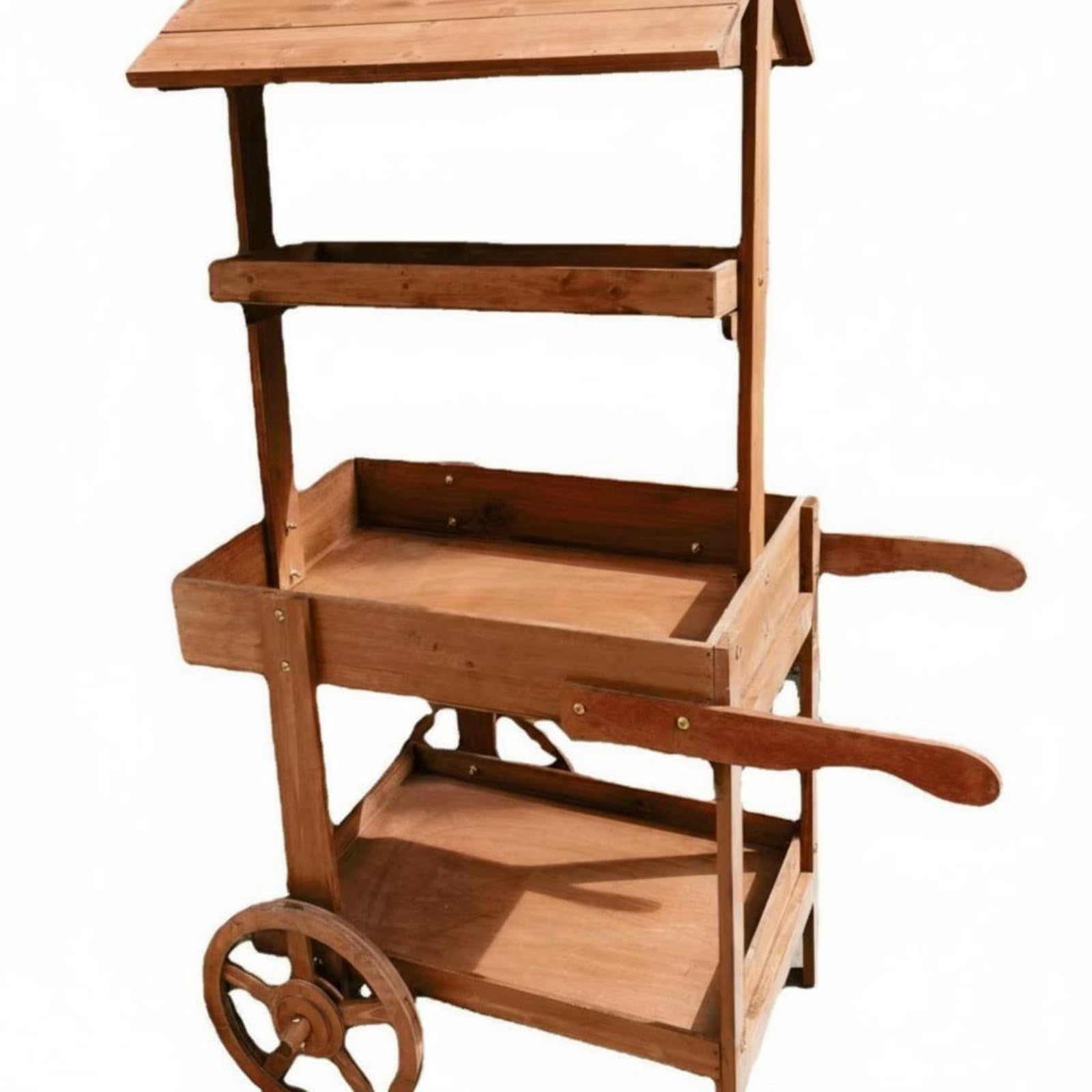 Carrello Espositivo Vintage Carrello Fioriera Scaffale Porta Piante Carrello Pieghevole Carrello in Legno Robusto Texture Rustica per Oggetti Adatto, Marrone Scuro
