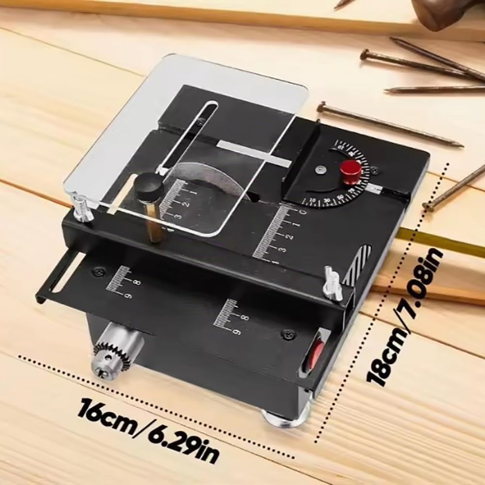 Mini scie de table,Mini Scie Circulair de Table,Mini Table scie ponceuse à bande,96w,Vitesse :9 000r/min,0-90°/15 mm Angle Réglable Scie avec Volet de Sécur,pour modélisme, entreprises artisanales