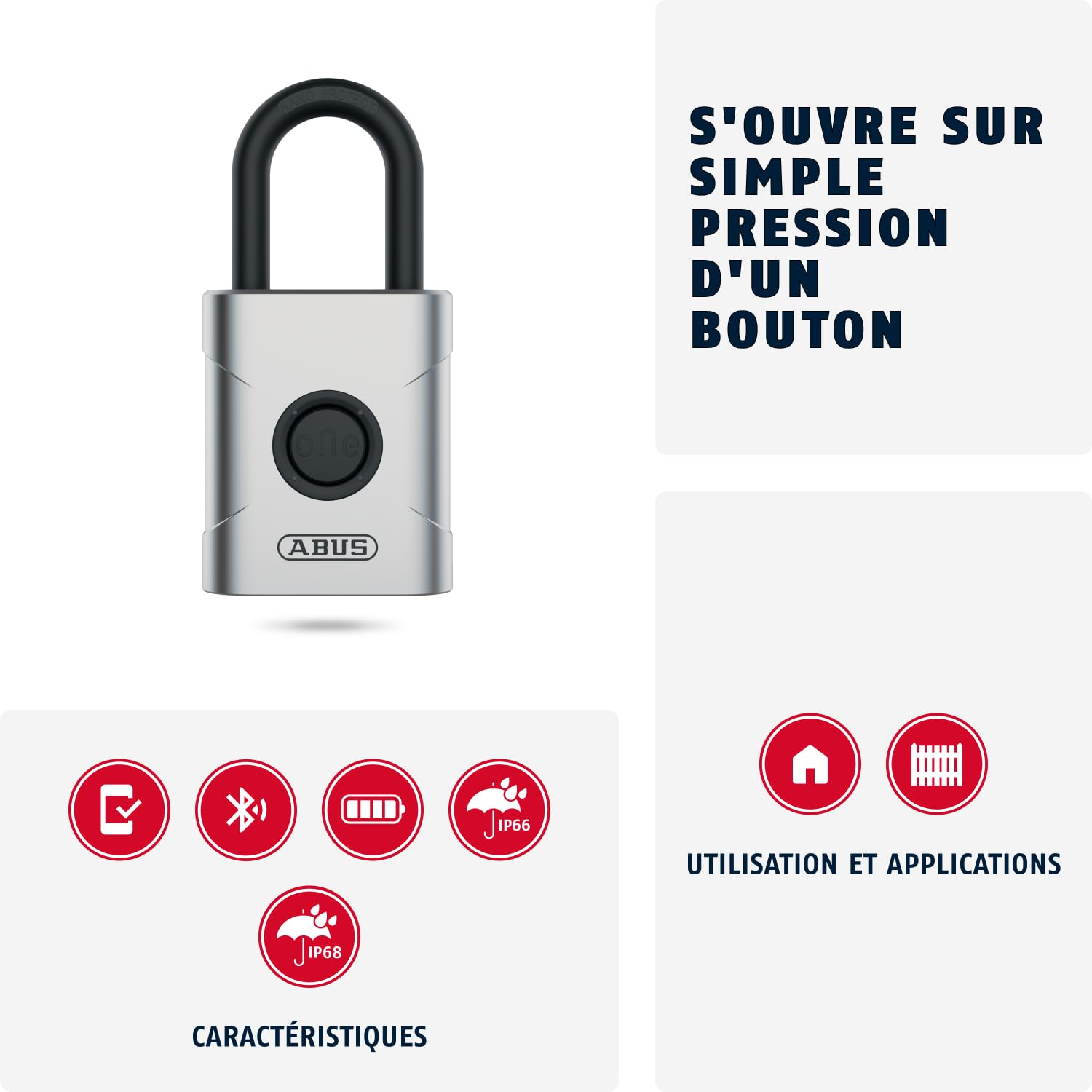 ABUS Serrure Connectée EVEROX One - Bluetooth, sans Clé, 30-40/30-40 mm | Protection anti-perçage, bouton extérieur, clé intérieure, installation flexible intérieure/extérieure, compatible app