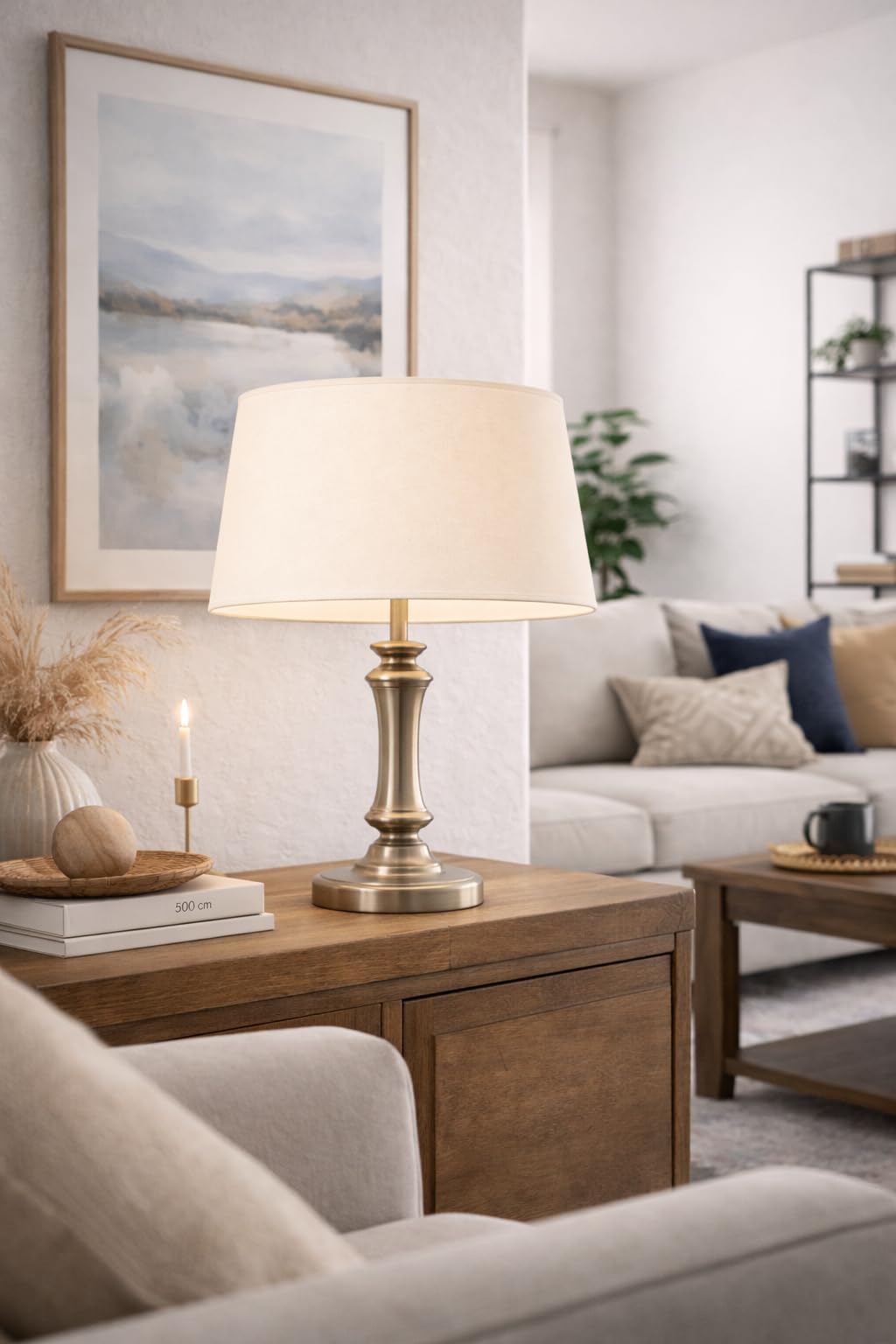 50 cm Empire-Form - Stofflampenschirm – Handgefertigter Baumwoll-Lampenschirm mit weißem Innenfutter – Konischer Lampenschirm für Tischlampen & Stehlampen (Elfenbein)