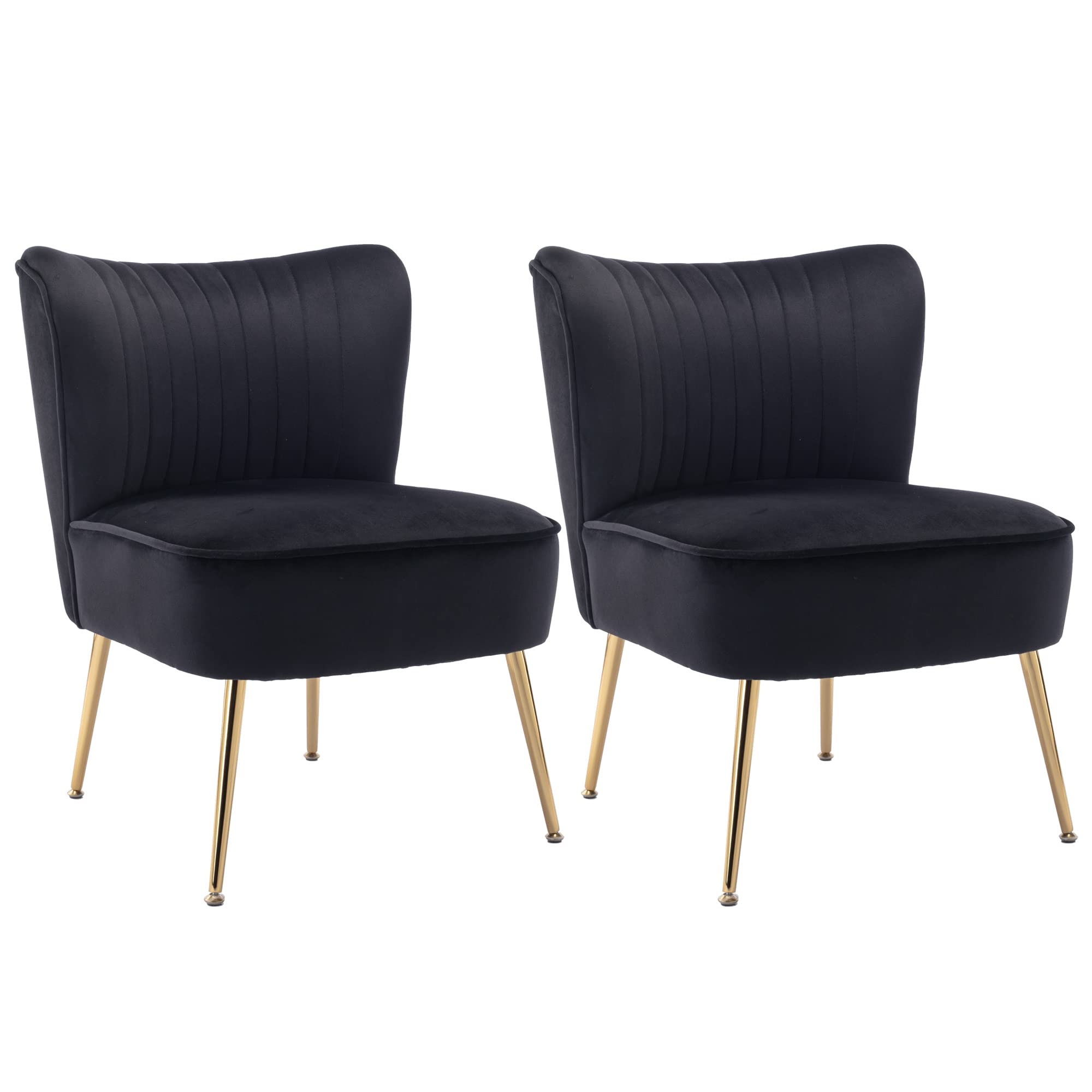 ABET Modern Accent Chair Set of 2, Soft Upholstered Living Room Corner Chair, Velvet Armless Slipper Chair, Single Sofa Side Chair with Golden Legs and Thick Cushion for Bedroom Guest Room, Black