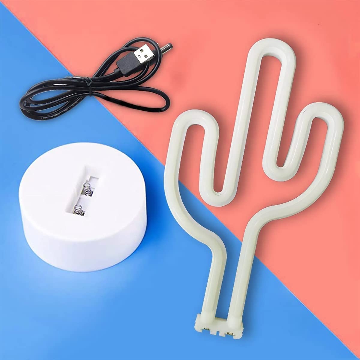 Luz De Neón LED De Cactus - Base USB O Baterías (3 AA) | Decoración Verde Para Dormitorio, Hogar Y Mesa