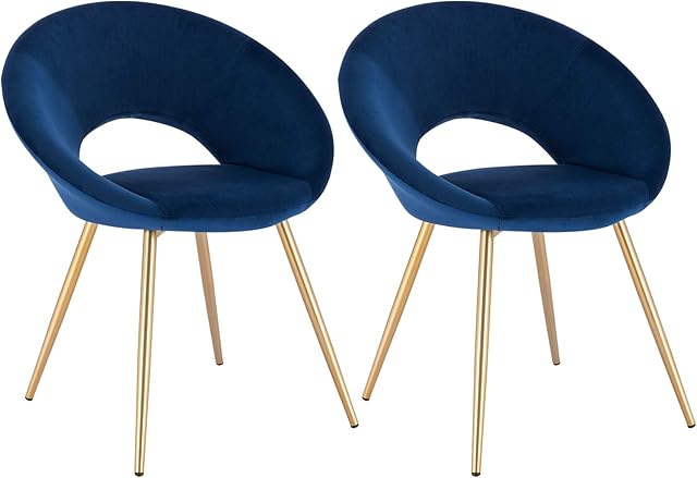 WOLTU Dining Chairs Set of 2 pcs Kitchen Counter Chairs Lounge Leisure Living Room Corner Chairs Blue Velvet Reception Chairs with Arms and Back Support