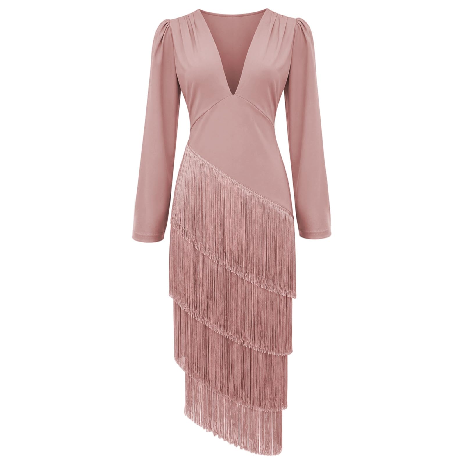 Generisch Vestido de noche para mujer, vestido festivo, patchwork, bohemio, con flecos, cuello en V, cintura alta, vestido de fiesta, túnica, entallado, vestido casual, vestido de novia, vestido de