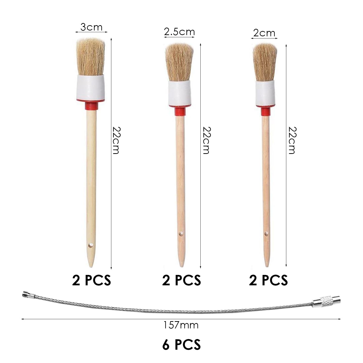 6 Brosses En Bois Et 6 Anneaux De Rangement En Fil Métallique, Brosses Rondes, Brosses De Nettoyage De Voiture, Pinceaux De Peinture De Meubles, Brosses De Détail, Appareils Électroménagers.