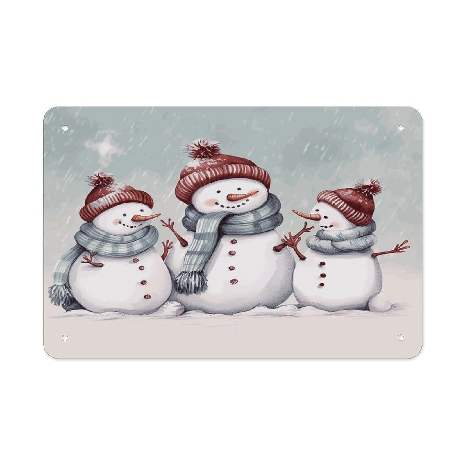 LDGSUPH Winter Snowman Metal Tin Sign Wall Art Prints Folded Edge Iron Sheet Painting with Holes for Wall Prints Decorative Picture Metal Signboard Decor Painting Wall Decor