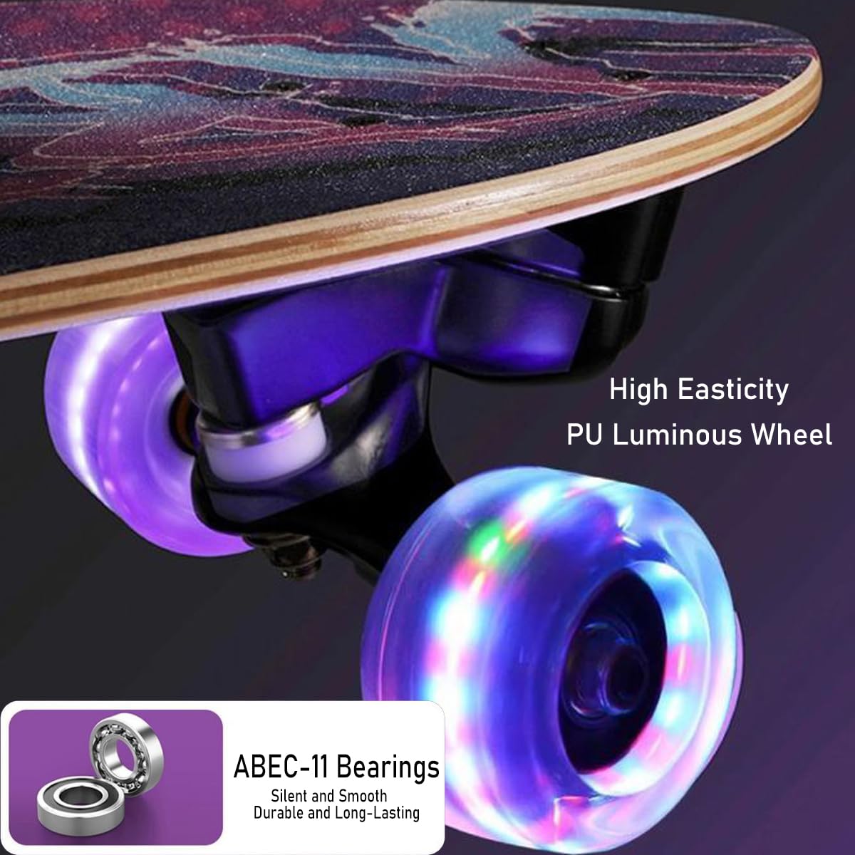 Surf Skateboards Planche à roulettes 76,2 x 24,1 cm pour jeunes débutants Double Kick Deck pour filles ou garçons