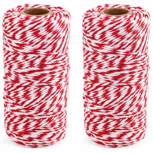2 PCS Ficelle en Coton Rouge et Blanche 100m, Bobines de Fil Coton 2mm pour Emballage Cadeau, Décoration Noël, Bricolage, Loisirs Créatifs, Cuisine, Jardin, Maison et Fêtes DIY