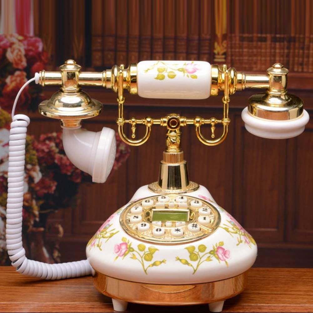 Antikes Festnetztelefon im europäischen Stil für Privathaushalte, Vintage Retro Multifunktions-Telefon aus rosa Keramik mit runder Basis für die Dekoration, Anrufer-ID