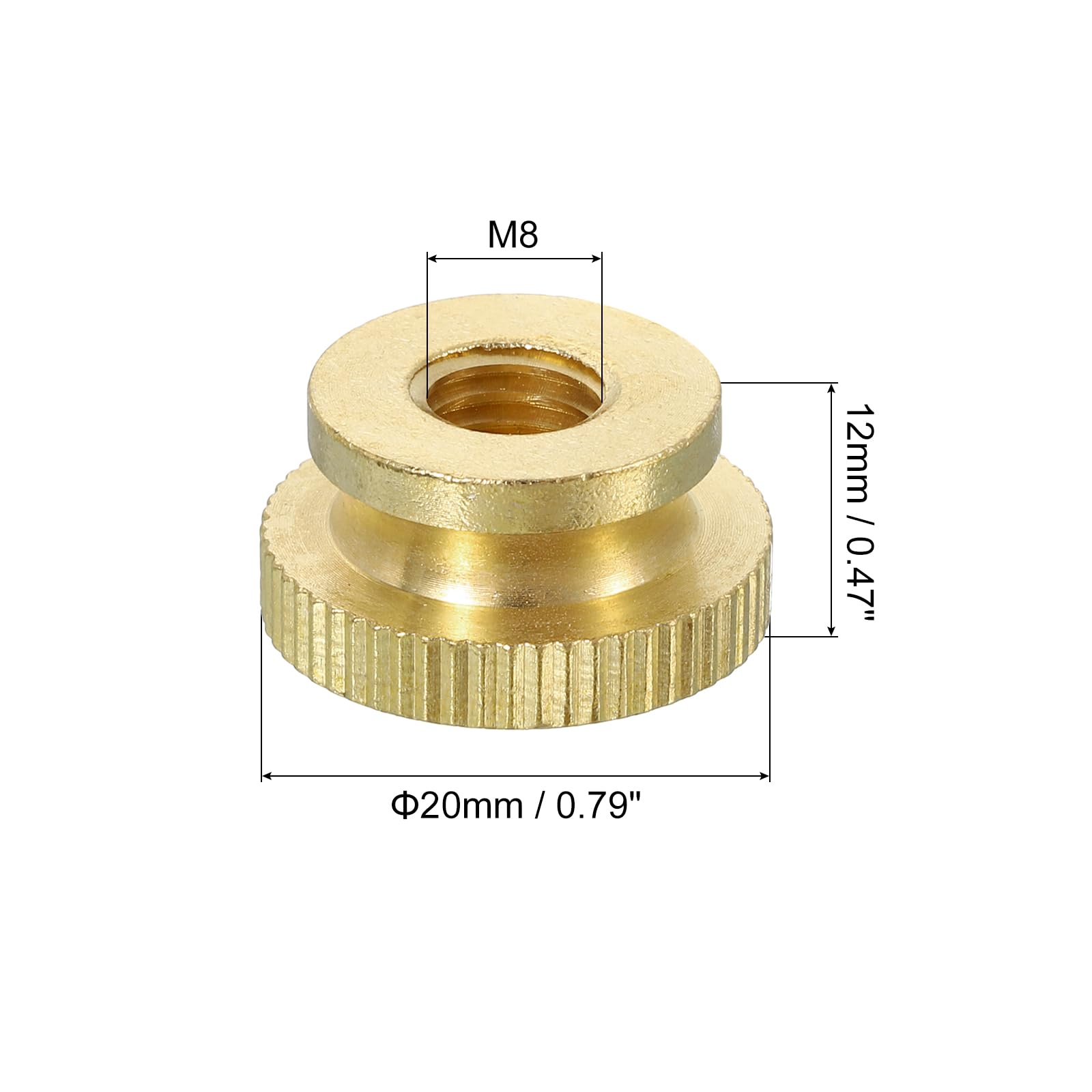 QUARKZMAN Dadi a Farfalla Scanalati, 1pz M8 x D20mm x H12mm Foro Cieco Ottone a Testa Alta con Colletto a Testa Alta Foro Cieco Elementi Fissaggio Pomelli Rotondi per Parti Stampanti 3D
