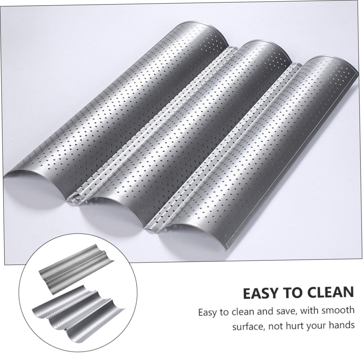 VALICLUD Molde para Hornear Pan Francés 2 Piezas de Acero Inoxidable Plata | Superficie Lisa, Antiadherente y Duradera, para Cocina Doméstica y Pastelería, Formato Perforado Reutilizable