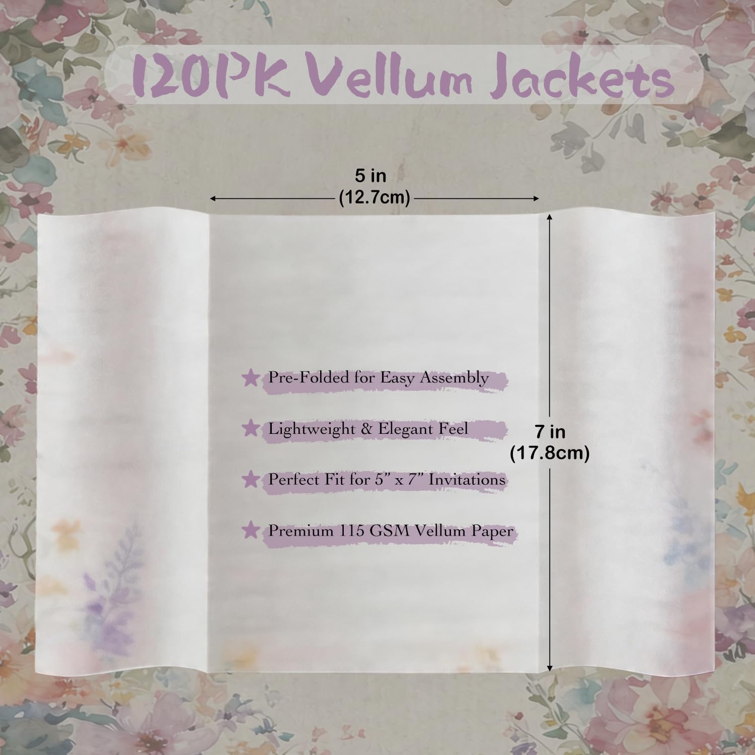MioLegend 120 Pack Pre-Folded Vellum Jackets for 5x7 Invitations - Thick 115GSM Translucent Vellum Paper for Wedding Invites, Baby Shower & DIY Crafts - Elegant Wraps for A7 Envelopes & Greeting Cards