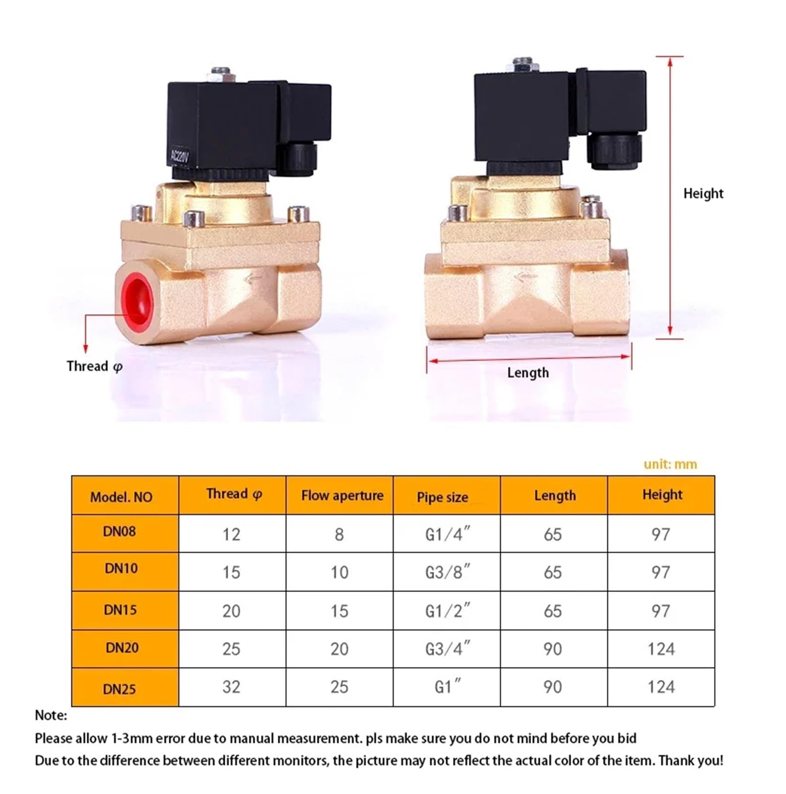 Válvula solenoide de latón de 1/2 Pulgada, Normalmente Cerrada, 50 Bar, for Agua, 220 V, 12 V, 24 V, válvula solenoide de Alta presión con Funcionamiento piloto(AC110)