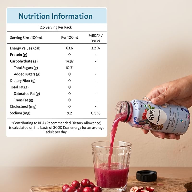 Image of Rus Organic Apple Cranberry Juice | Cranberry & Apple Juice | Natural & Cold-Pressed | Pack of 6 (250ml Each) | Refreshing Sugar Free Drinks | No Preservatives | Rich in Antioxidants