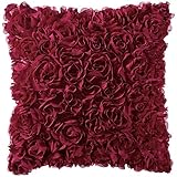 MIULEE 3D Rose Flower Pillow Cover Decorative Spring Floral Romantic Stereo Chiffon Aesthetic Solid Pillowcase for Girl Bedroom Living Room Decor 18x18 Inch Wine Red