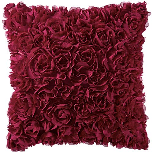 MIULEE 3D Rose Flower Pillow Cover Decorative Spring Floral Romantic Stereo Chiffon Aesthetic Solid Pillowcase for Girl Bedroom Living Room Decor 18x18 Inch Wine Red