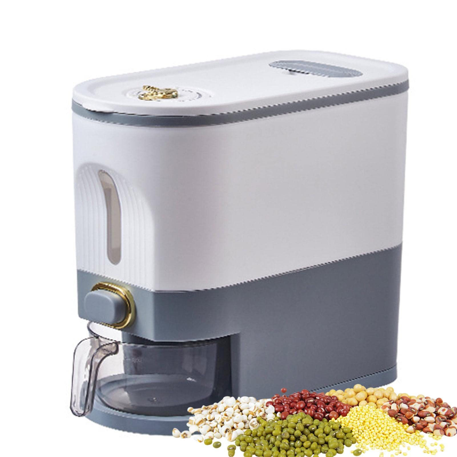 Dubbulon Rice Dispenser - Sealable Grain Rice Storage Bin Food Containers | Cereal Dispenser Kitchen Storage Organizer With Time Pointer Measuring Cup for Dry Food Flour