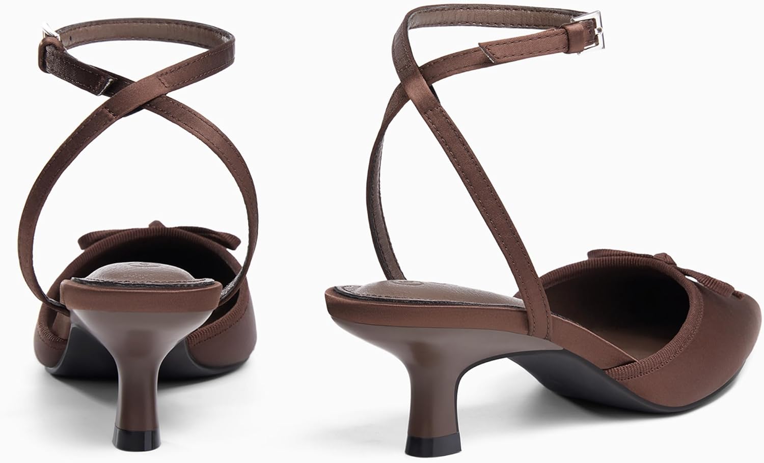 Coutgo Satin Kitten Low Heels with Bow Closed Pointed Toe Short Pumps Dress Wedding Party Shoes - Image 5