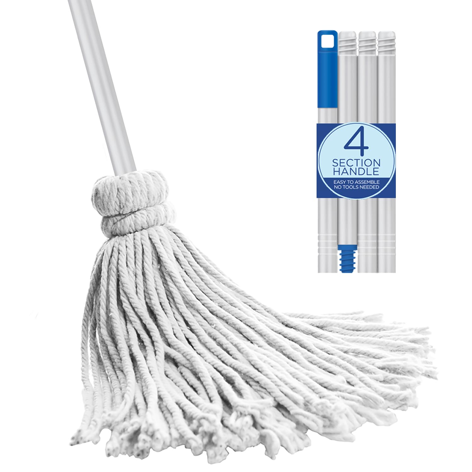 LOLA 12 Oz. Cotton String Wet Mop w/ Wire Wound Head, Absorbs 4X its Weight in Water, Durable & Super Absorbent Floor Cleaning, 1 Pack