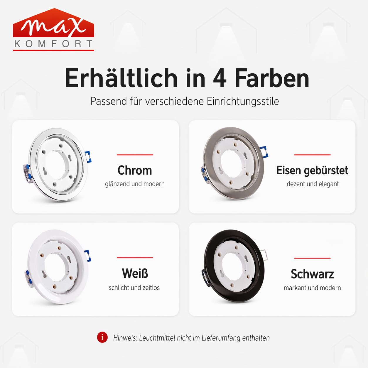Maxkomfort 20er Set LED Einbaustrahler GX53 Fassung Weiß - Max 13W Einbauleuchte Deckenstrahler Ø90mm Bohrloch 35mm Flache Einbautiefe - Metall Deckenspot Einbauspot für Wohnzimmer Hausbau - GX61-WH