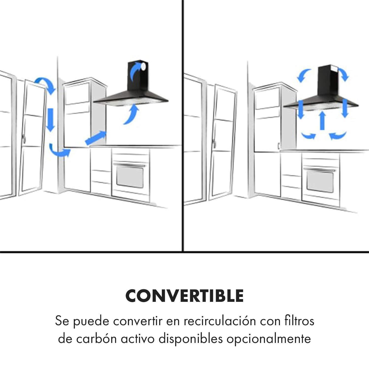 Klarstein Zugspitze 90 Campana extractora - Extractor de pared, Extractor de humos, 65 W, Absorción de 310m³/h, Ventilación y absorción, Iluminación LED de la cocina, Filtro de grasa, Negro