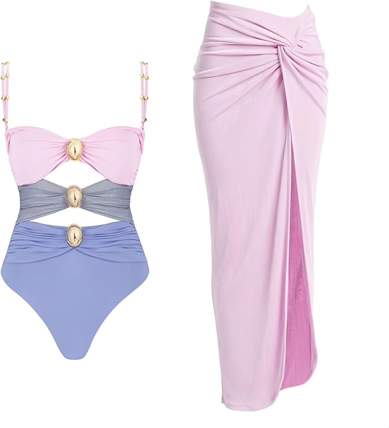 Lu's Chic Women's Beach Spring Break Bunched One Piece Bathing Suit Calf Length Chic Cheeky Brief Elastic Beachwear