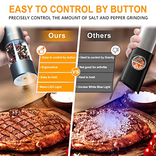 JUKAMO Automatic USB Electric Salt and Pepper Grinder Set, Rechargeable Salt and Pepper Shakers Light up Large Capacity SKY Grey - Image 5
