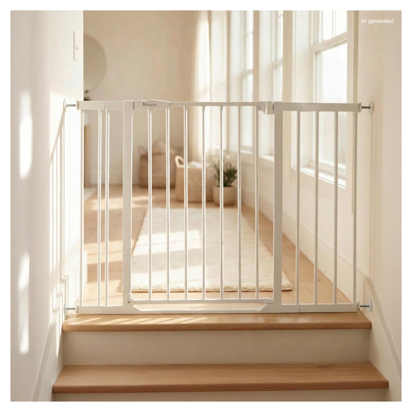 hauck Clear Step 2 + 1x9 cm +1x21cm Verlängerung, Weiß - Kinderschutzgitter Hundegitter, Verstellbare Breite 105-110 cm, 77 cm Hoch, Flacher Einstieg, Einhand Öffnung, ohne Bohren, für Innen