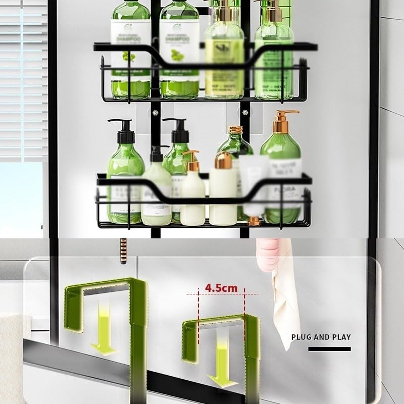 Estantes de baño Estantes de almacenamiento for baño, estante de ducha de acrílico desmontable con barra for toallas, estante de baño de acrílico flotante sin taladros con barandilla de acero inoxidab