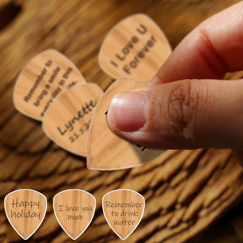 Mediator Guitare Personnalisé Lot De 3 Médiators Guitare En Bois Avec Boîte Et Support - Gravés Unique - Cadeau Parfait Pour Guitariste Médiator Guitare Bois