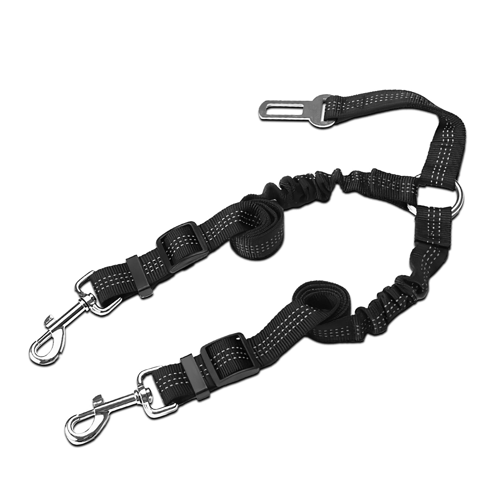 Double Dog Seat Belt, 70cm Adjustable Elastic Dog Car Harness Seatbelt with Anti-Shock Bungee Buffer, Heavy Duty Dog Seat Belts for Cars UK, Pet Safety Restraint for Travel & Daily Use