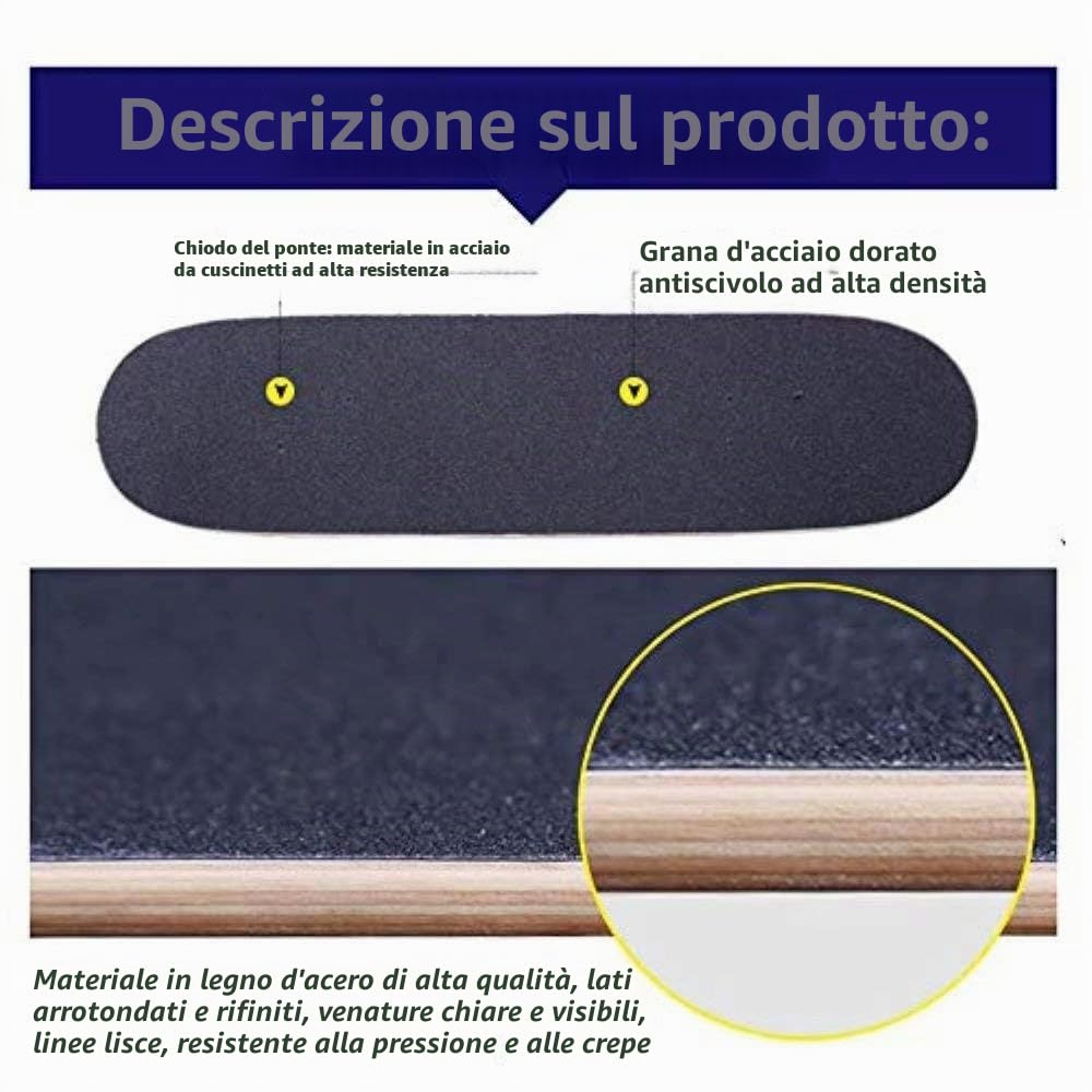 Skateboard per adulti, per principianti, skateboard, idea regalo di compleanno, ragazzi e ragazze, 9 strati in acero