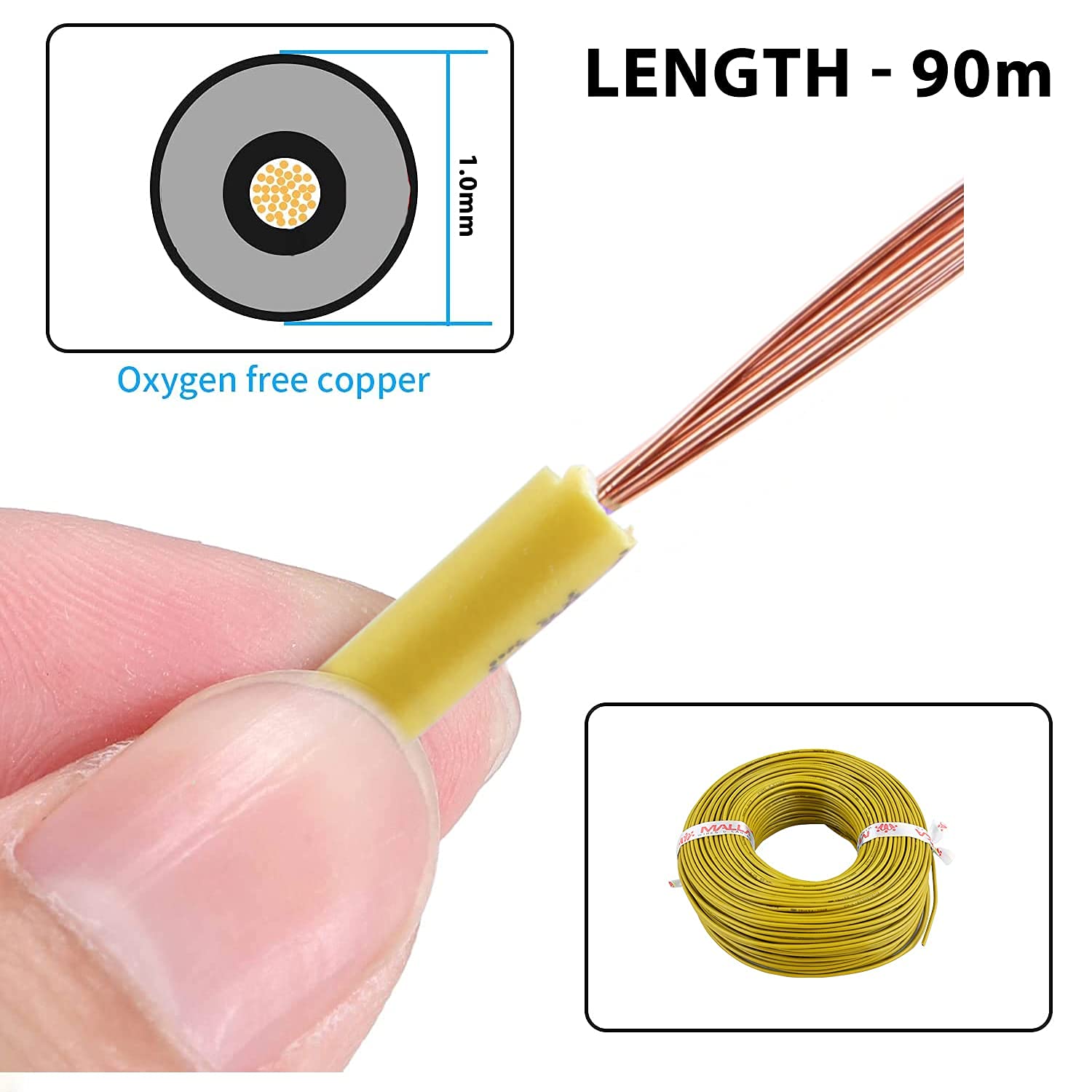 MALLA Copper Wire with Triple Layer PVC Coating, Single Core Flexible Electric Cable for Domestic & Industrial Connections (1.0 mm, 90m Long, Yellow, 2 Pcs), (MLWC06_2) — Amazon image 7