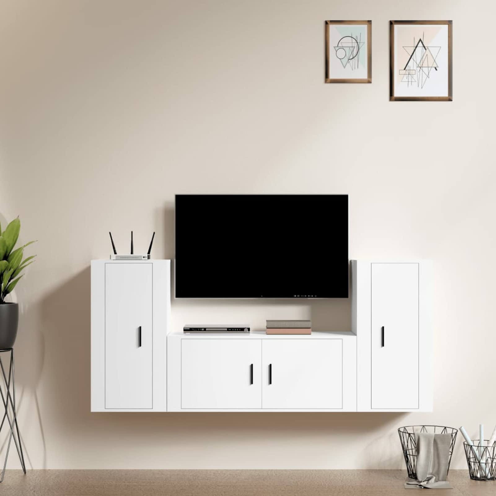 Set de Muebles de TV 3 Piezas Madera contrachapada Muebles de Salon muevle de TV Muebles de Salon TV Juego de Mueble para TV Blanco