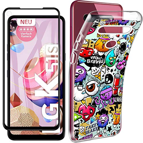 HYMY Funda para LG K51S + 2 x Vidrio Templado Protectores Pantalla - Full Glue Full Cover Transparente Clear TPU Silicona Suave Gel Caja Cover Tapa Caso Carcasa Cubierta p-Clear