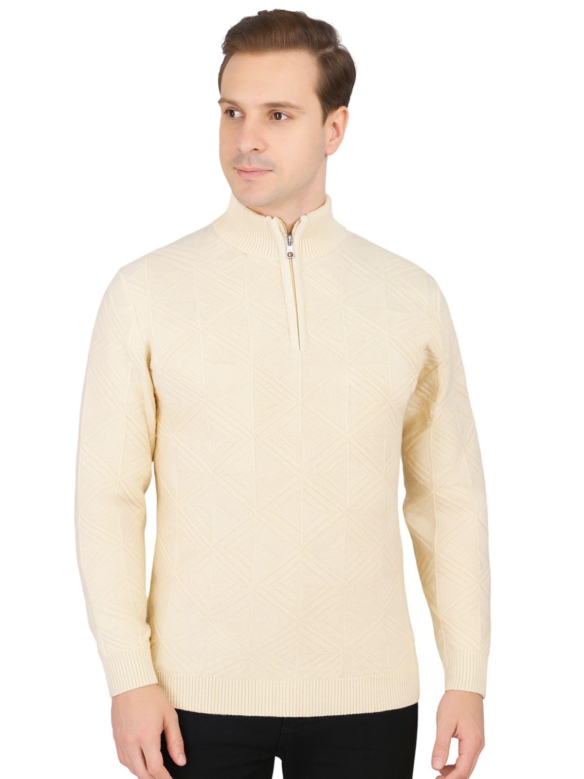 feverfew Men’s Textured High Neck Half Zip Winter Sweater-picture-30