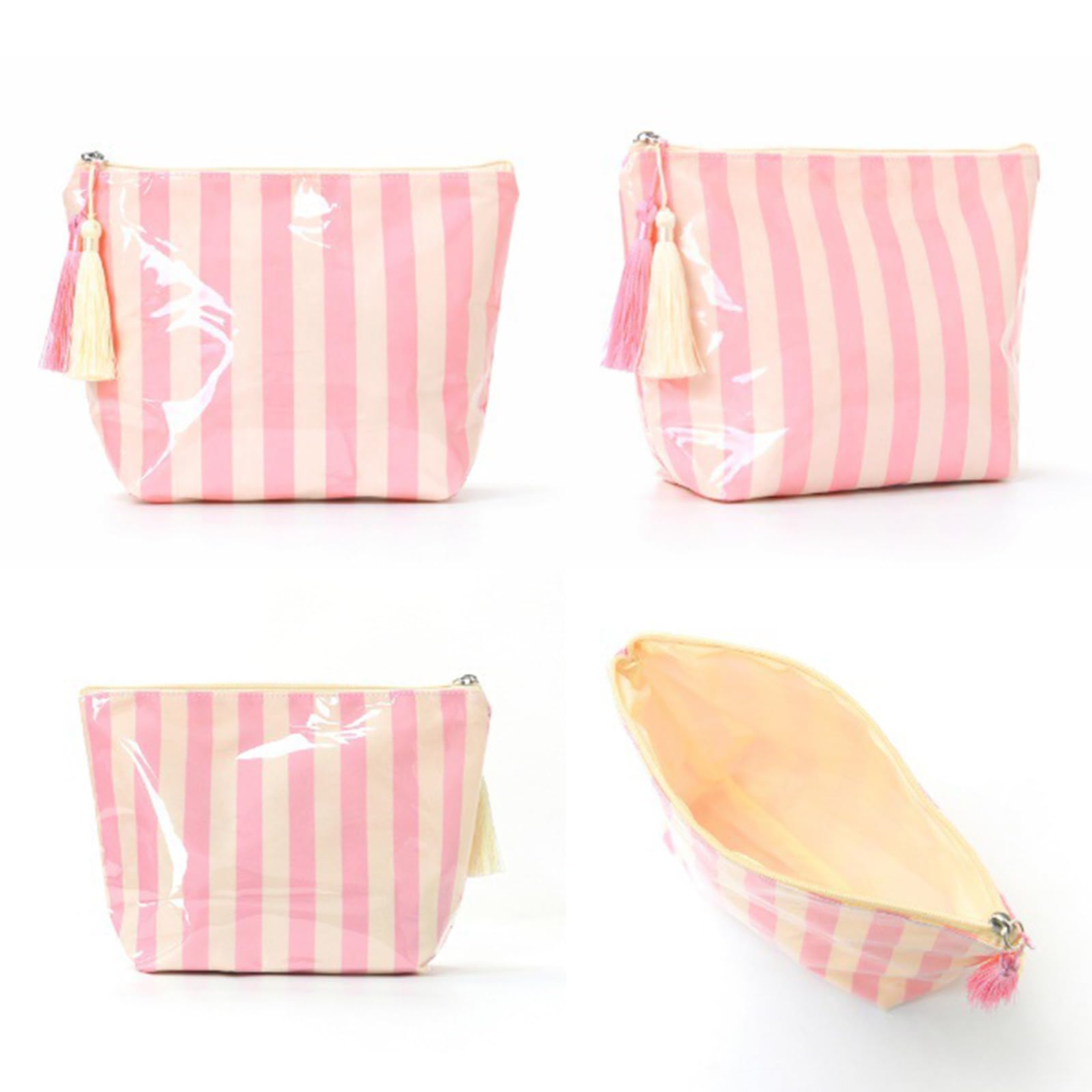 Pack de 2 bolsas de maquillaje de PVC a rayas, impermeables