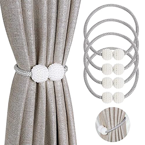 KOIROI 4 Stück Magnetische Vorhang Raffhalter, Vorhang Raffhalter, Vorhang Clips, Vorhang Seil Schnallen, Seil Rückwärtige Vorhang Halter Schnallen für Zuhause, Büro, Hotel Fenster Dekoration (Grau) Cover