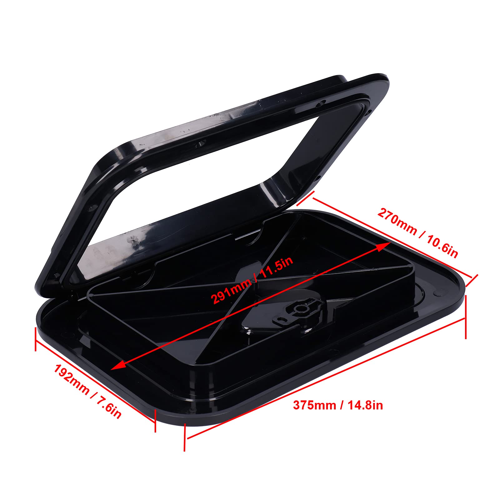Qiilu Marine Deck Hatch, ABS Marine Boat Deck Access Hatch Inspection Cover Resistant14.75x10.6in(Black)