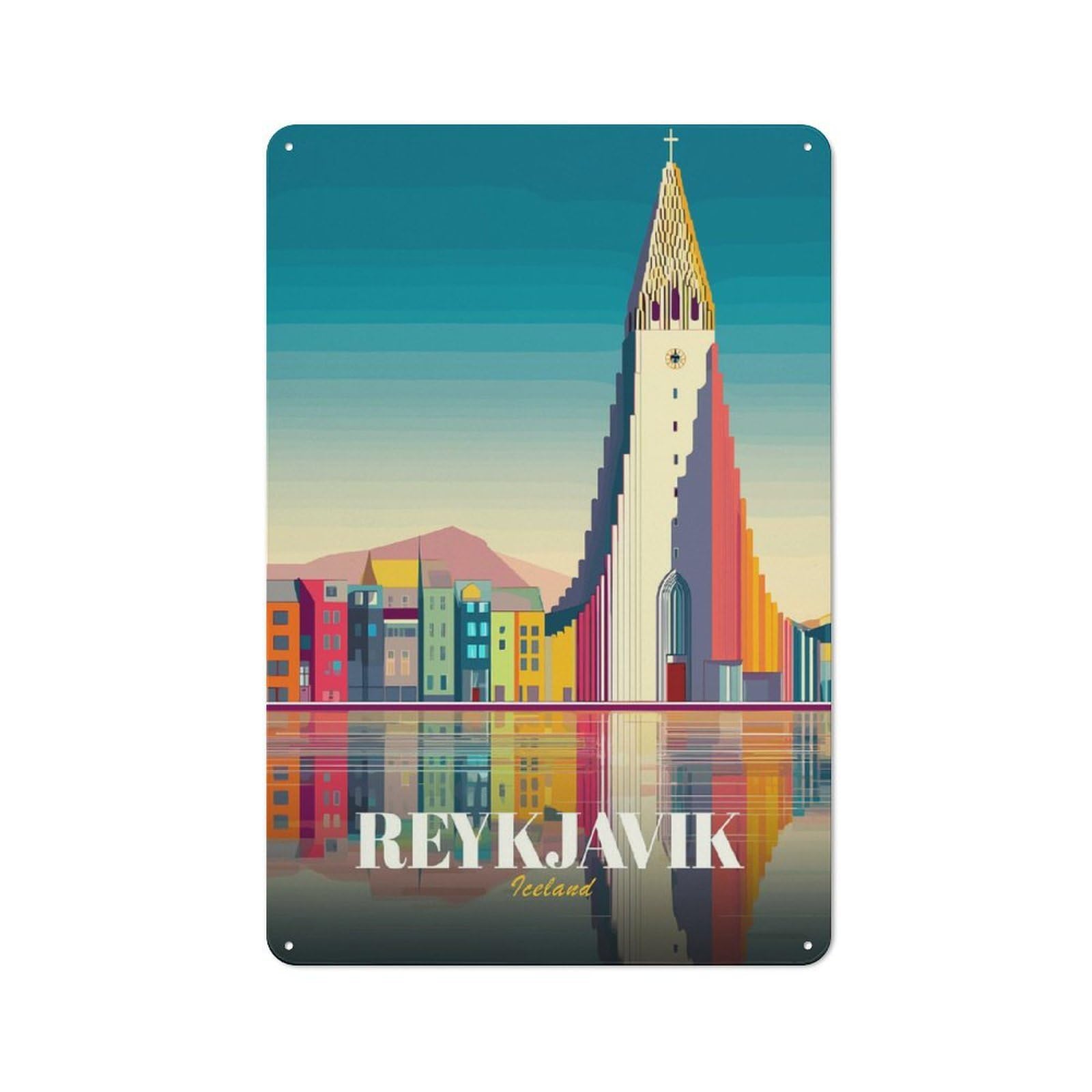 Casual Reykjavik Cityscape with Hallgrímskirkja Shed Metal Sign 30x20cm, Shed Wall Decor for Greenhouse, Garden Room, Cafe Or Entryway
