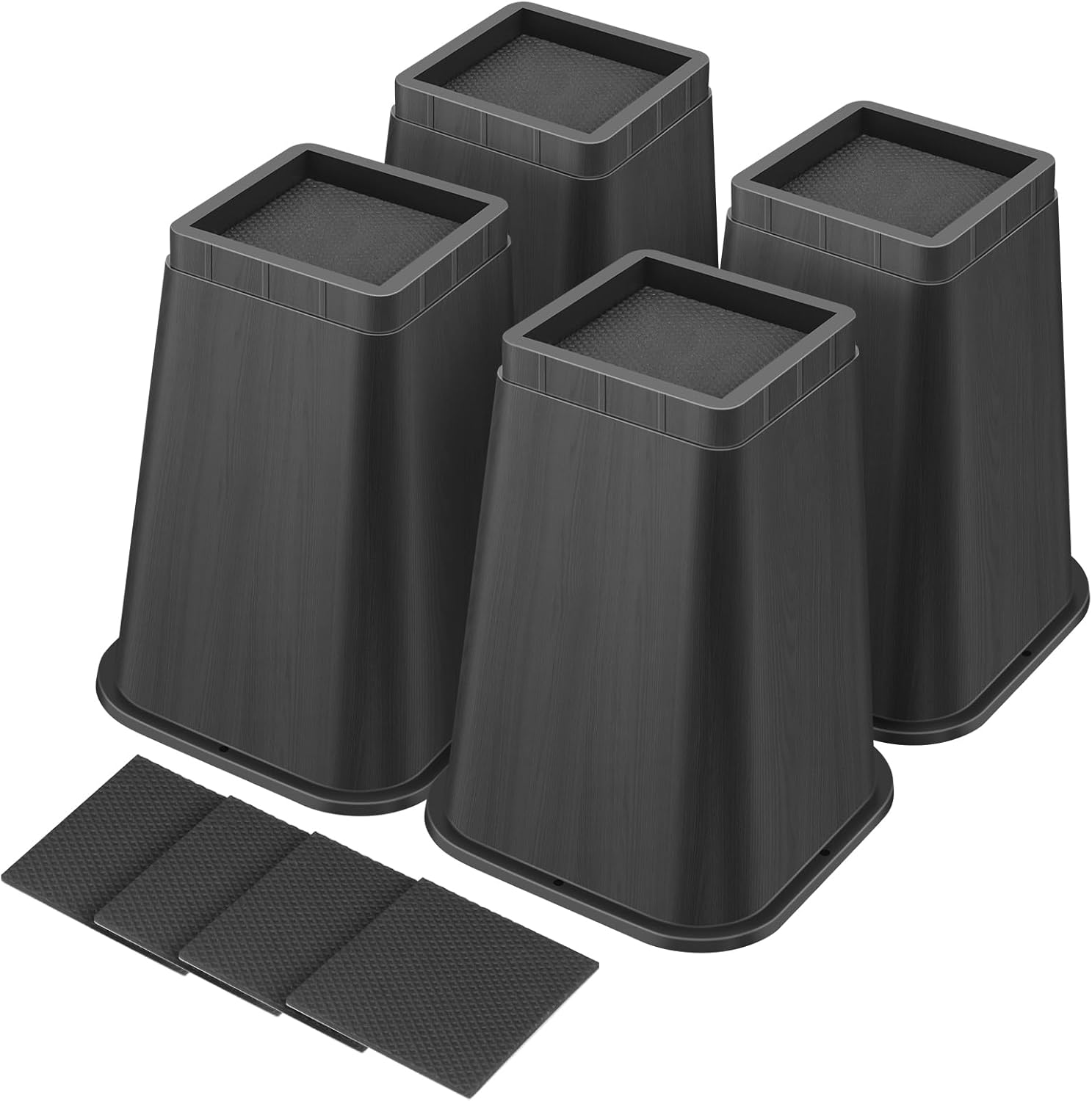 shouwuhho Bed Risers 8 Inch Heavy Duty, Furniture Risers Lifts 12" 8" 4" for Table, Desk Leg, Sofa, Couch, Adjustable Bed Frame Risers Supports Up to 6,000 Lbs, Black, 4 Pack Black 4 Pack 8 INCH
