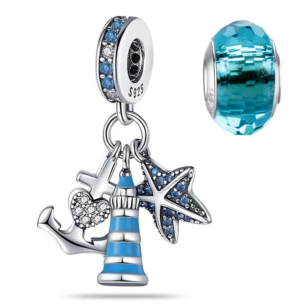 HappyStar 925 Sterling Silver Charm fits Pandora Bracelets Necklace，Pendants DIY Jewelry Gift For Women（With one Spacer Bead Charms）