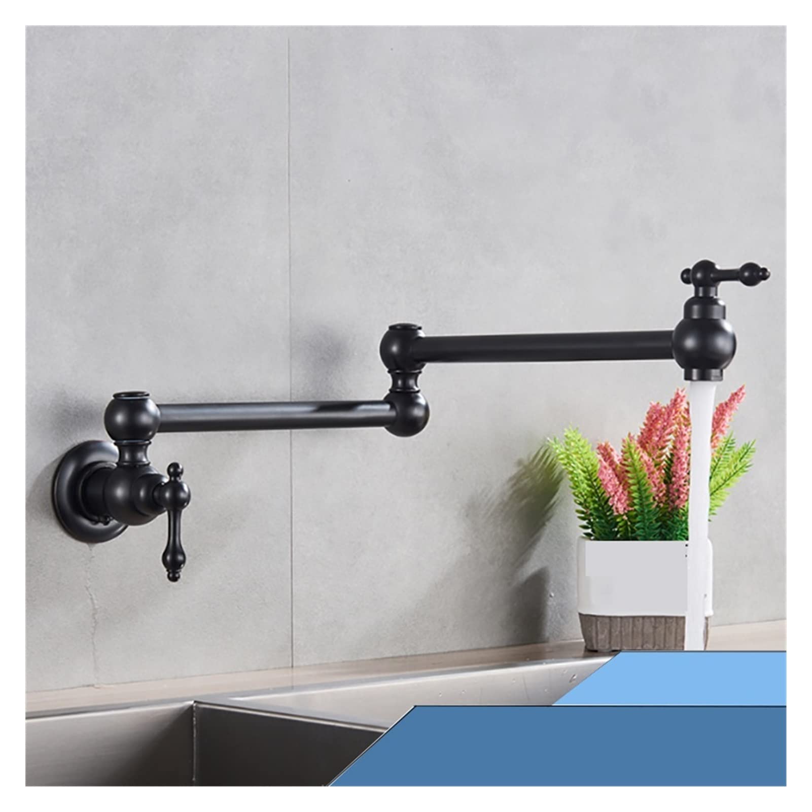 Robinet de cuisine pliable gain de place pour grand évier finition noire