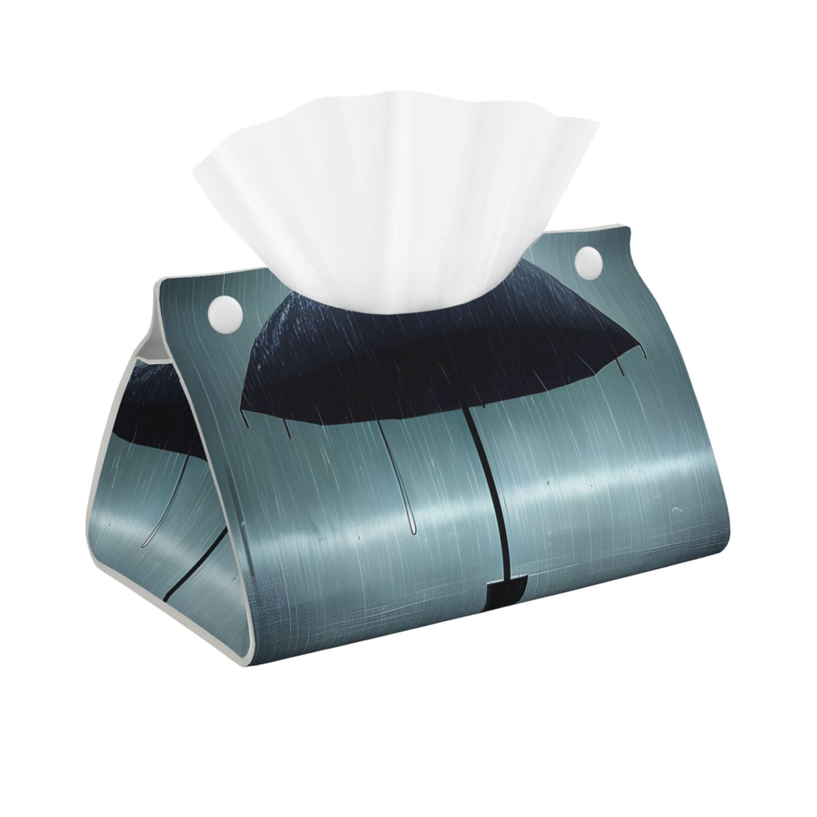 Black umbrella in the rain Long Leather Tissue Box Cover-Waterproof PU Leather Tissue Holder for Bathroom, Decorative Rectangular Tissue Case
