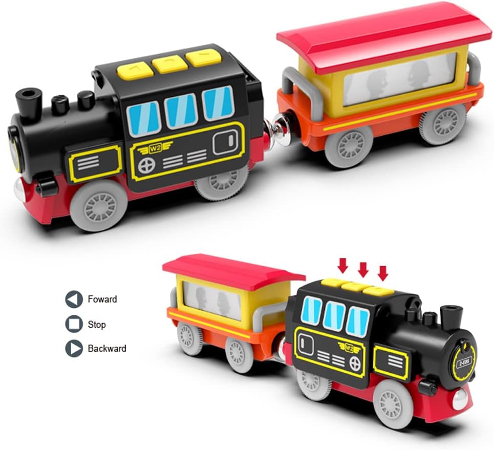 TOPLIVING Wooden Train Accessories Battery Operated Locomotive Train, Motorized Train for Track Set, Powerful Engine Train Vehicles Fit All Major Brands Track Railway System (Battery Not Included)