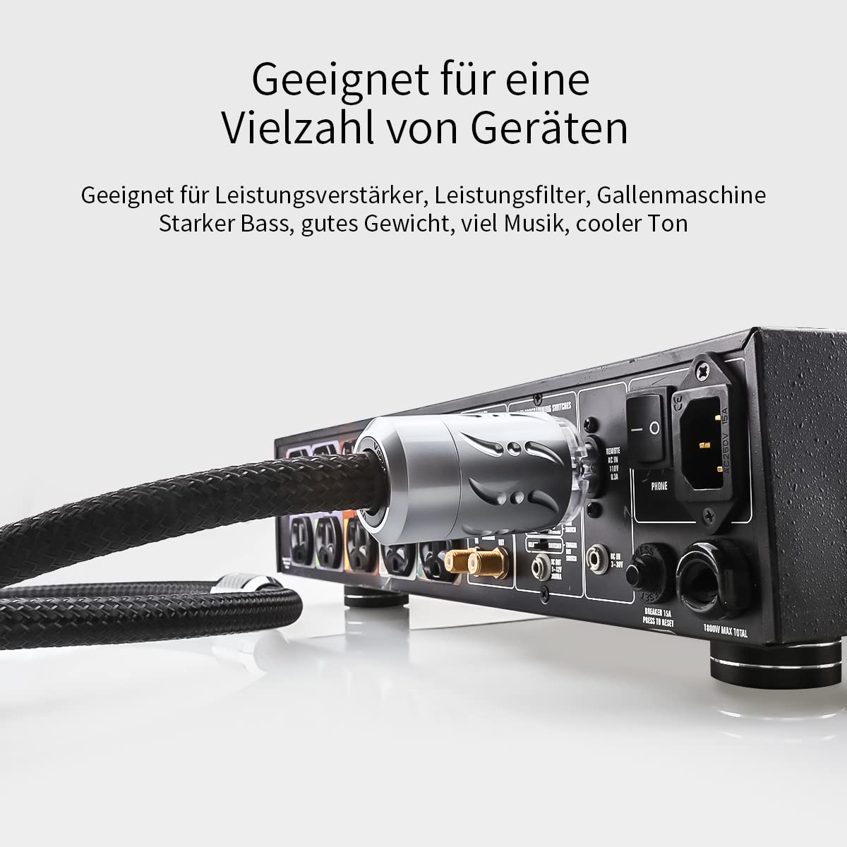 Viborg Netzkabel High End Stromkabel 1.8 Meter Kupfer Schirmung mit Schukostecker & Kaltgerätekupplung für Subwoofer, Verstärker, DV/AV