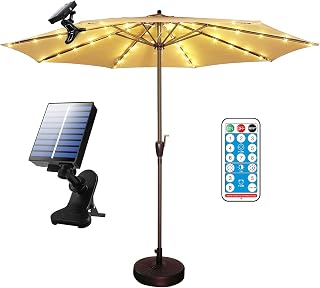 Solar Patio Umbrella Lights Cordless Parasol String Lights With Clip Umbrella Pole Light Solar Powered Waterproof for 7-10foot Umbrella Outdoor Lighting Beach Deck Garden Party Decoration